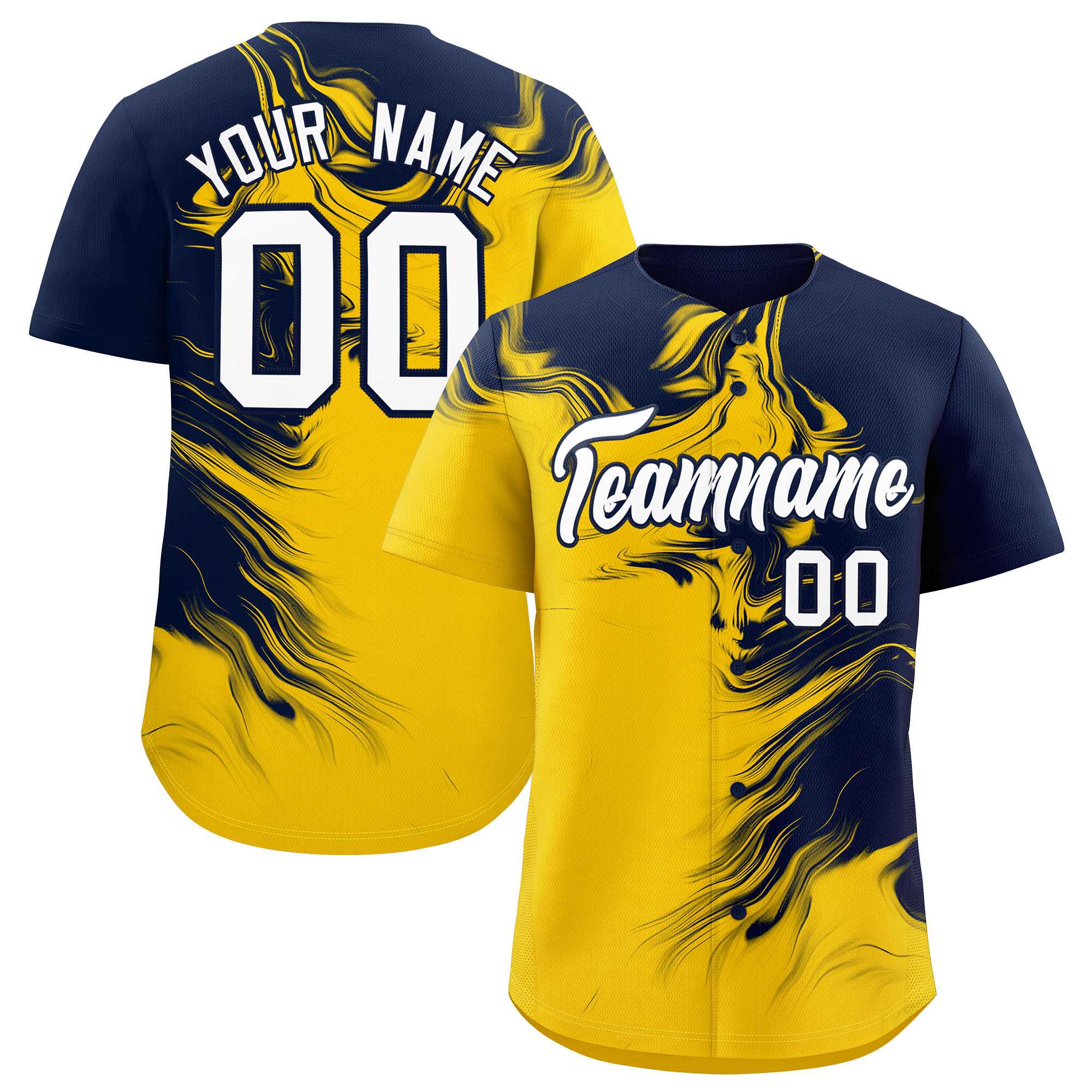 Custom Navy Gold Personalized Ink Pattern Authentic Baseball Jersey