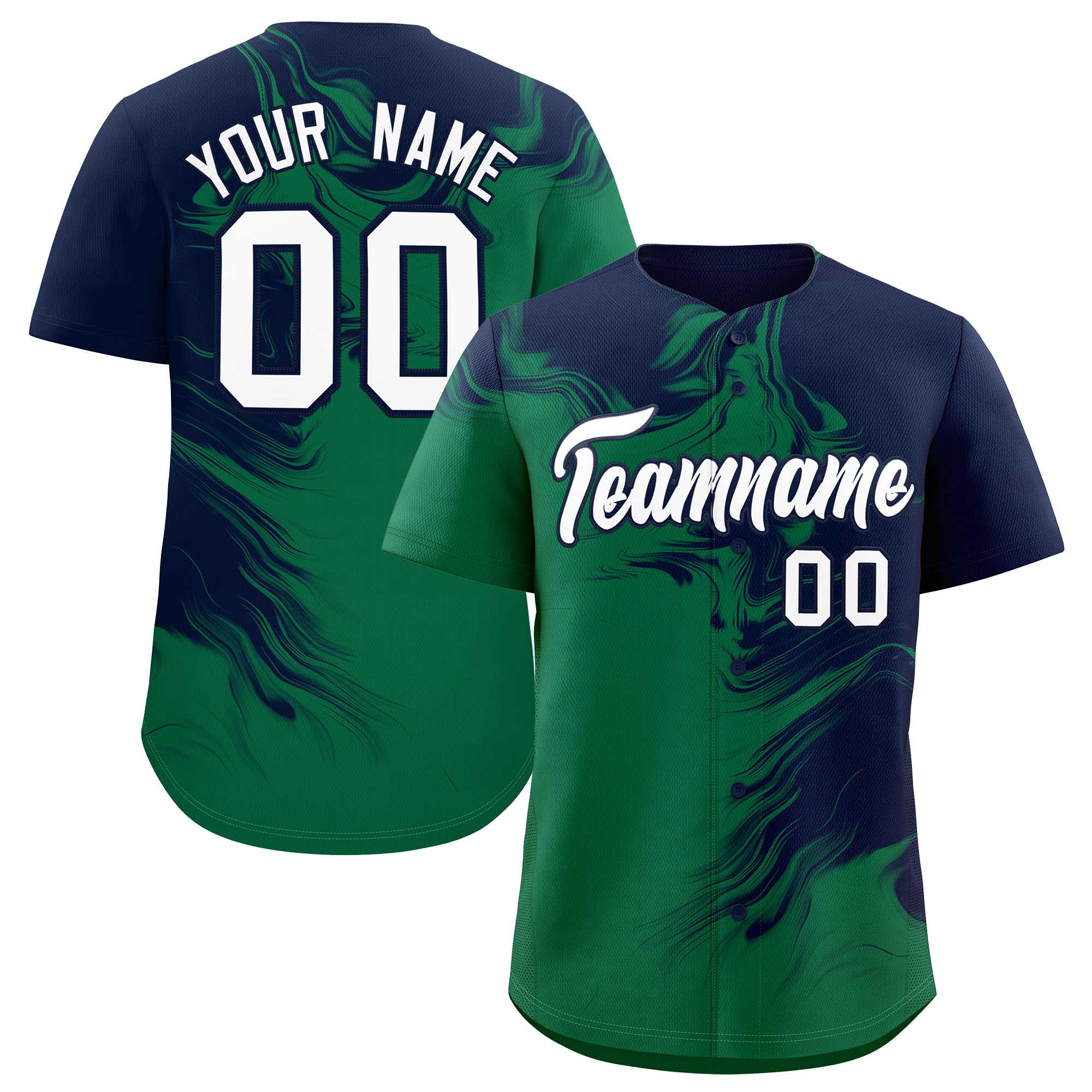 Custom Navy Kelly Green Personalized Ink Pattern Authentic Baseball Jersey