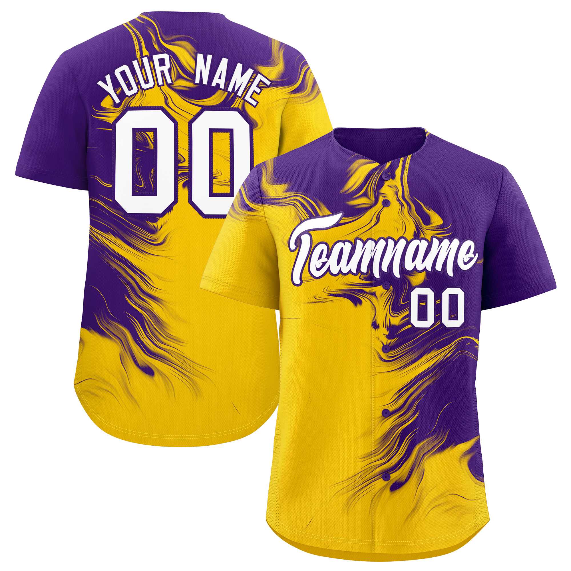 Custom Purple Gold Personalized Ink Pattern Authentic Baseball Jersey