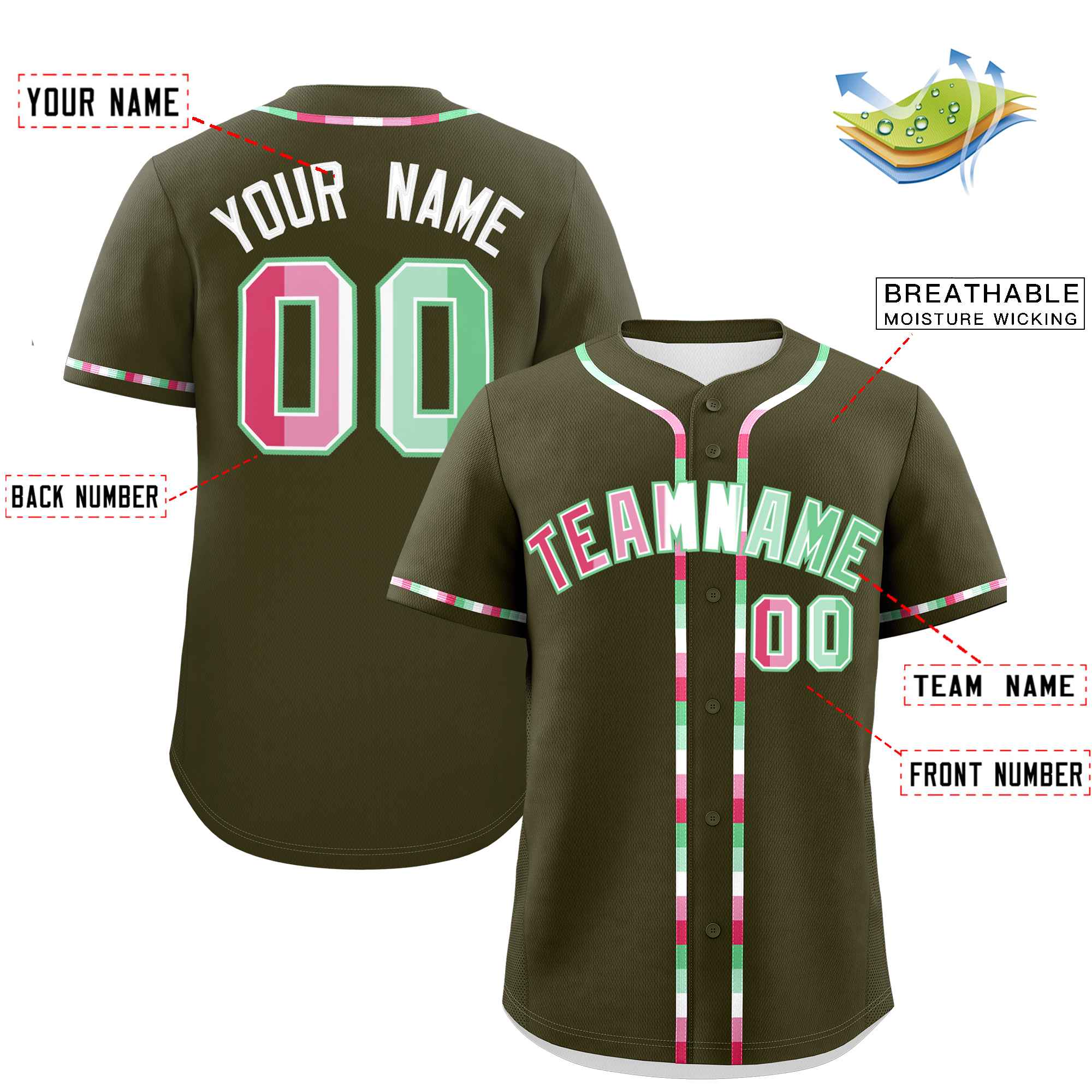 Custom Olive Abrosexual For Pride Month Classic Style Authentic Baseball Jersey