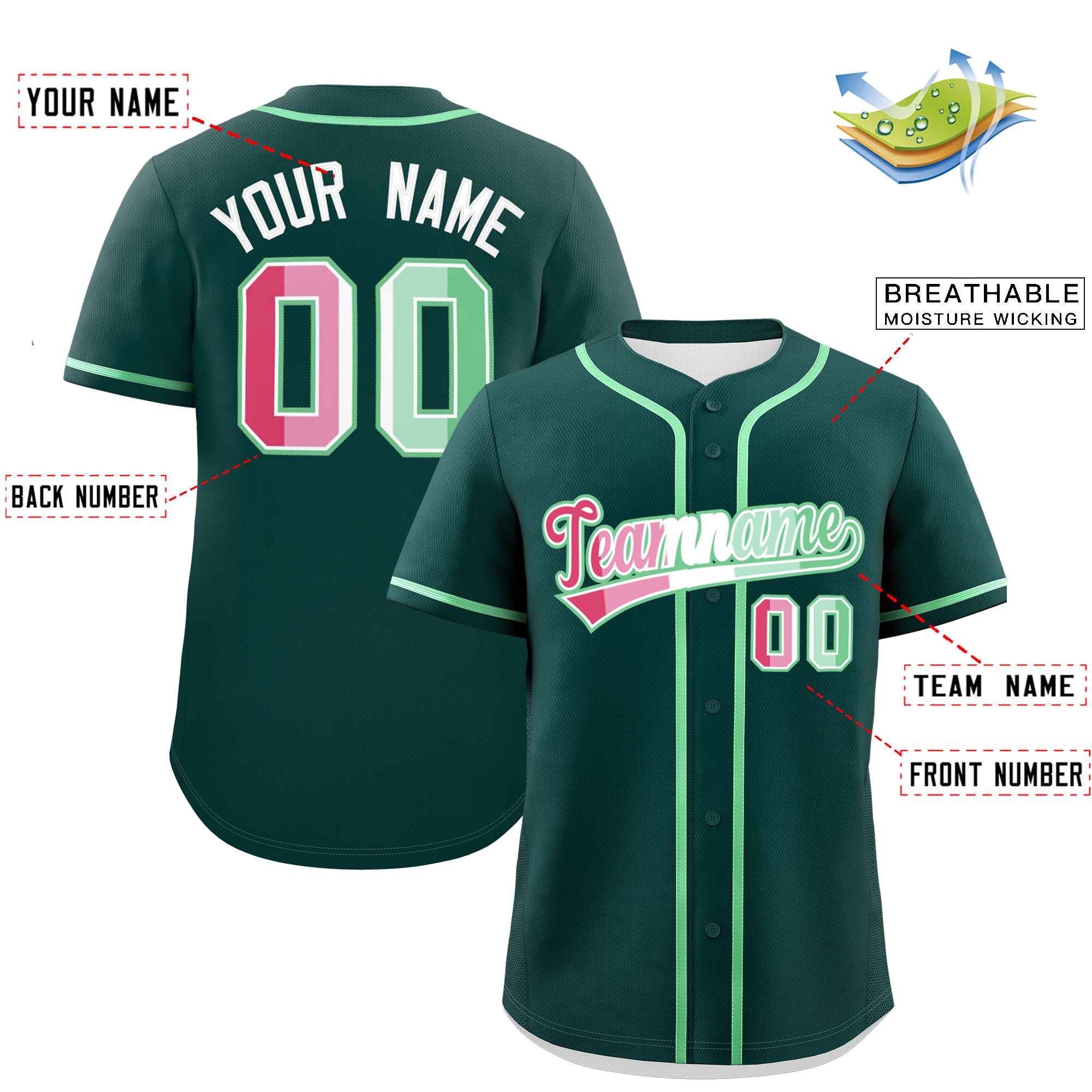 Custom Midnight Green Abrosexual For Pride Month Classic Style Authentic Baseball Jersey