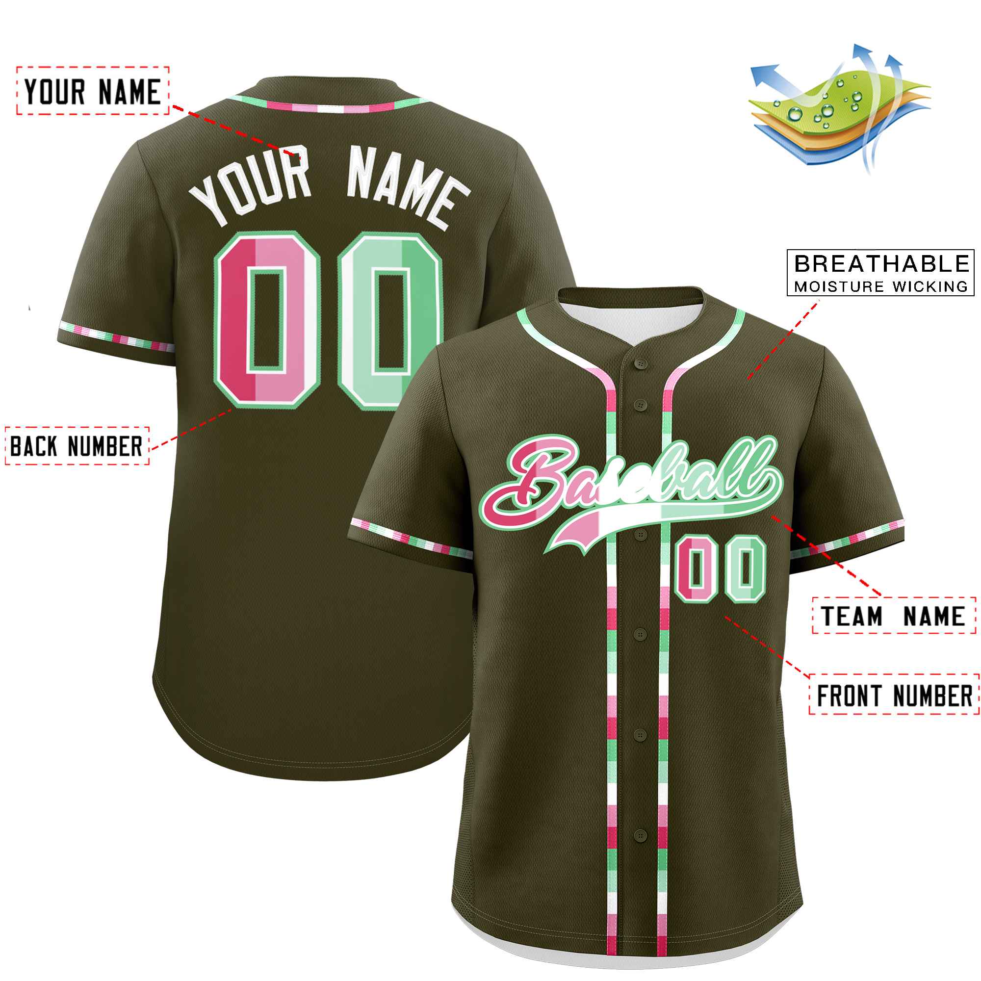 Custom Olive Abrosexual For Pride Month Classic Style Authentic Baseball Jersey