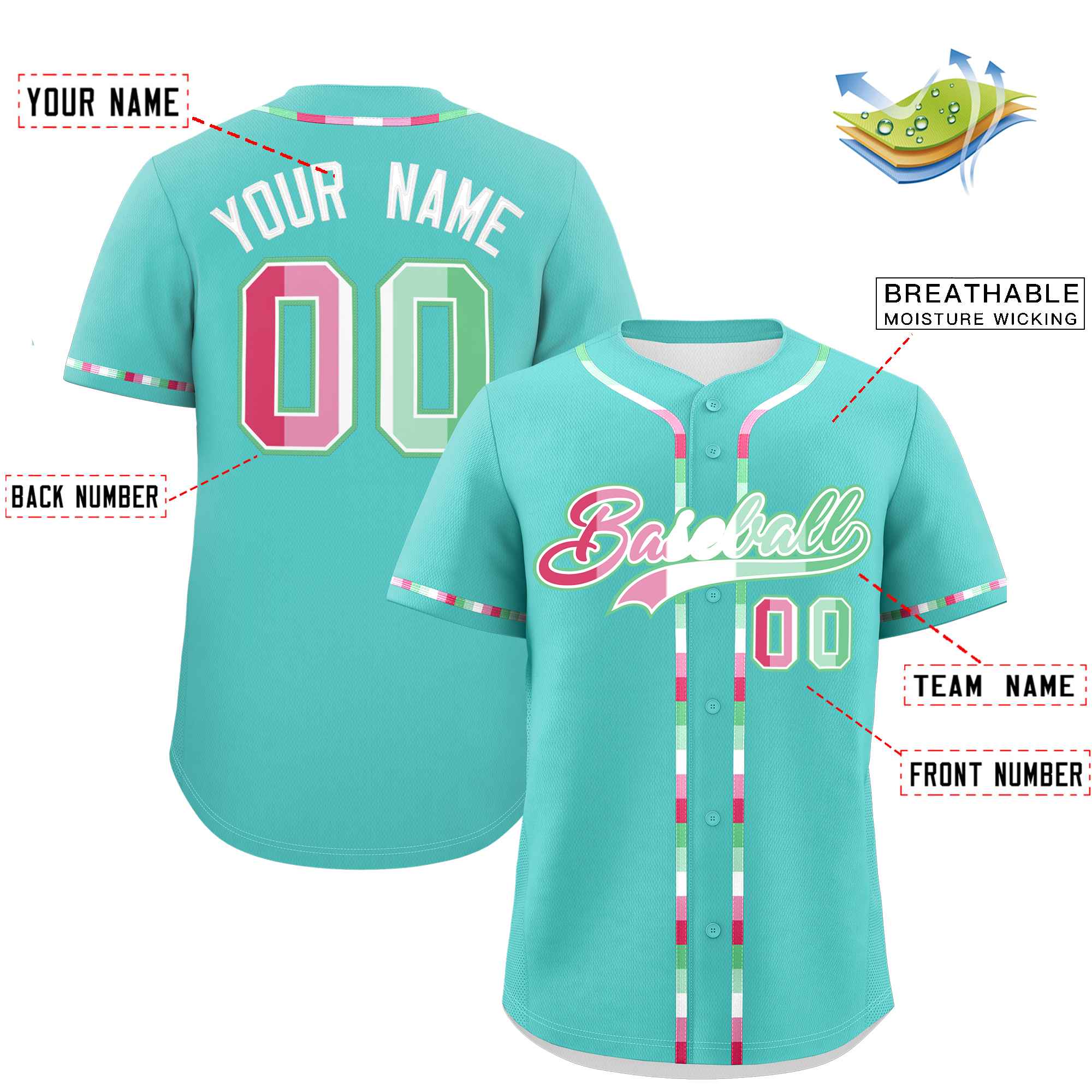 Custom Aqua Abrosexual For Pride Month Classic Style Authentic Baseball Jersey