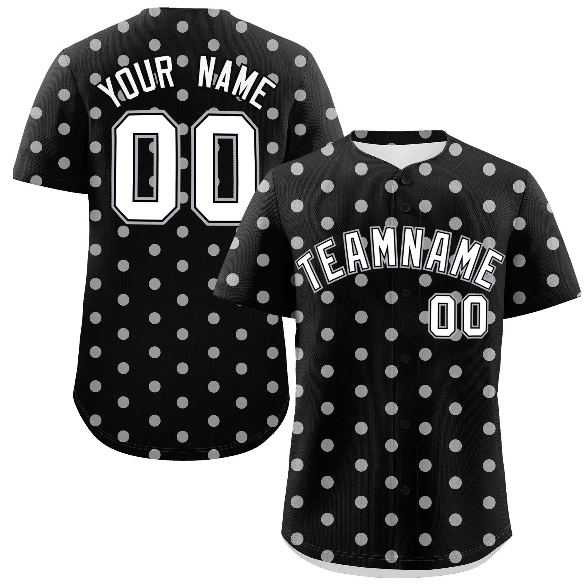 Custom Black White Personalized Polka Dot Graffiti Pattern Authentic Baseball Jersey