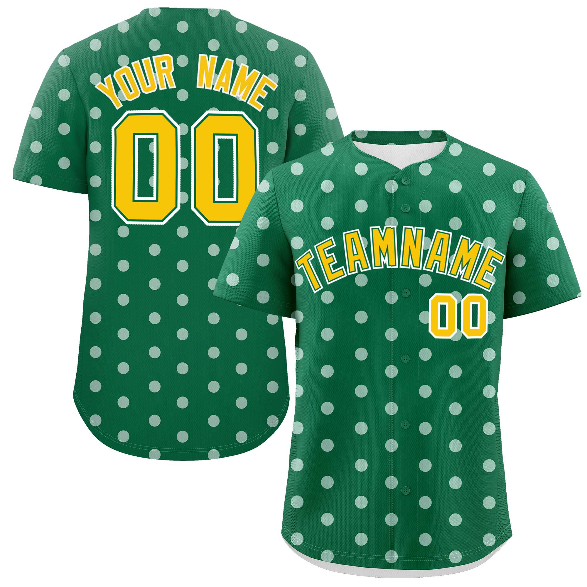 Custom Kelly Green White Personalized Polka Dot Graffiti Pattern Authentic Baseball Jersey