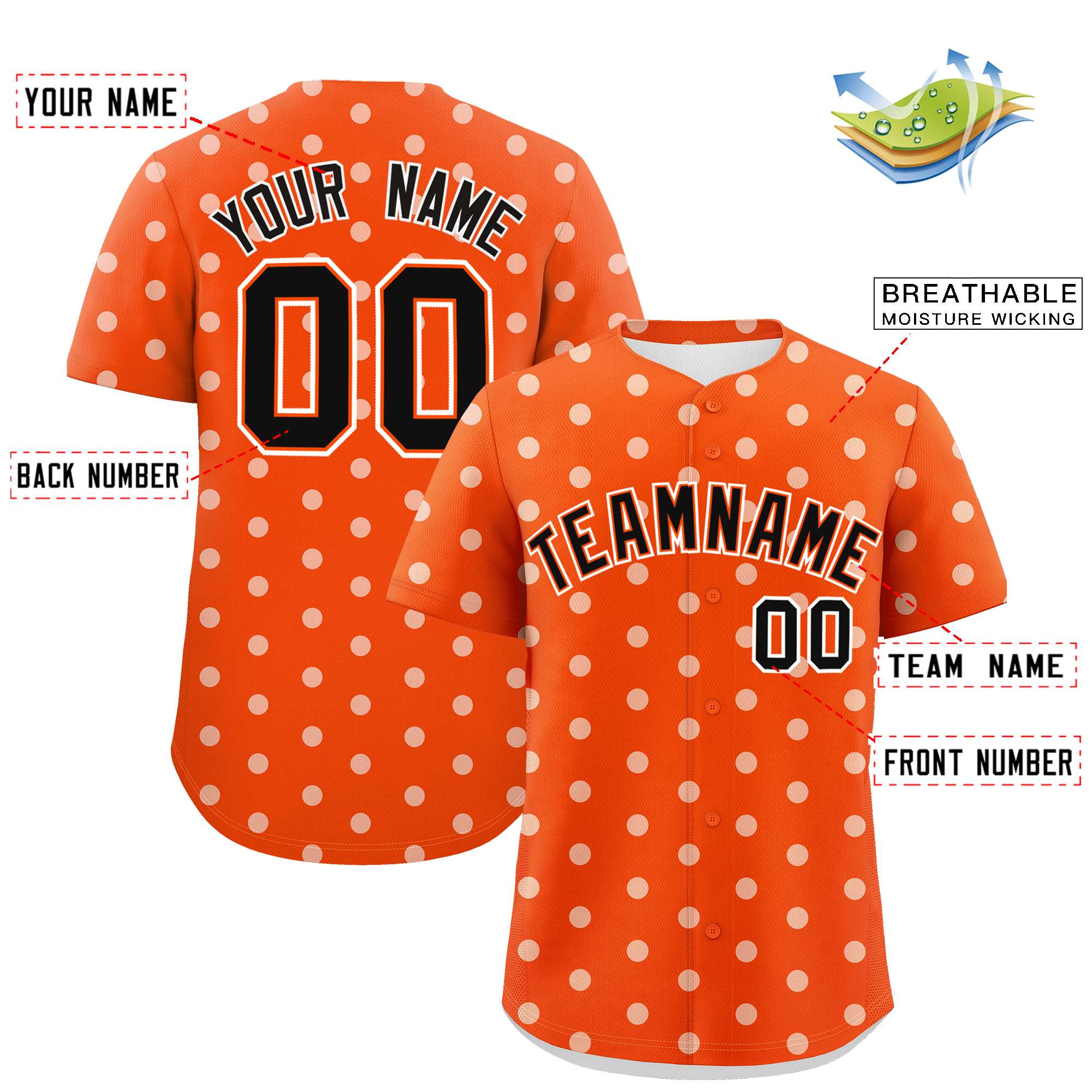 Custom Orange White Personalized Polka Dot Graffiti Pattern Authentic Baseball Jersey