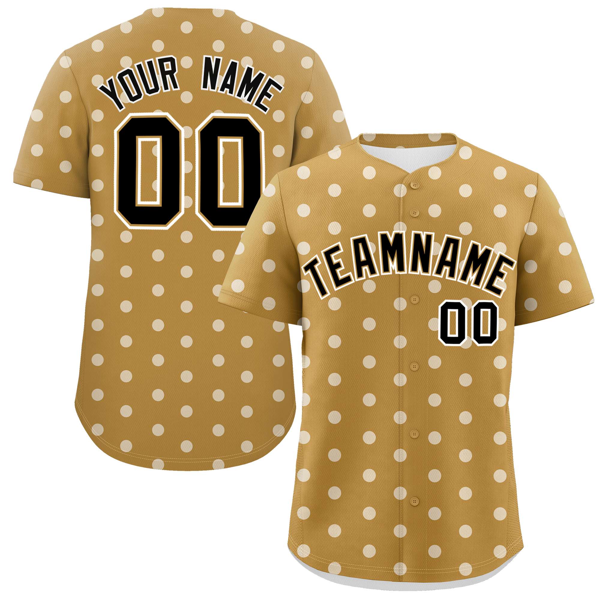 Custom Old Gold White Personalized Polka Dot Graffiti Pattern Authentic Baseball Jersey