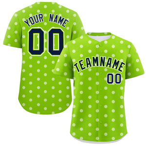 Custom Neon Green White Personalized Polka Dot Graffiti Pattern Authentic Baseball Jersey