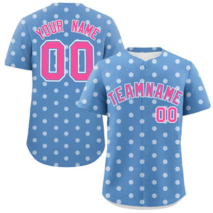 Custom Light Blue White Personalized Polka Dot Graffiti Pattern Authentic Baseball Jersey