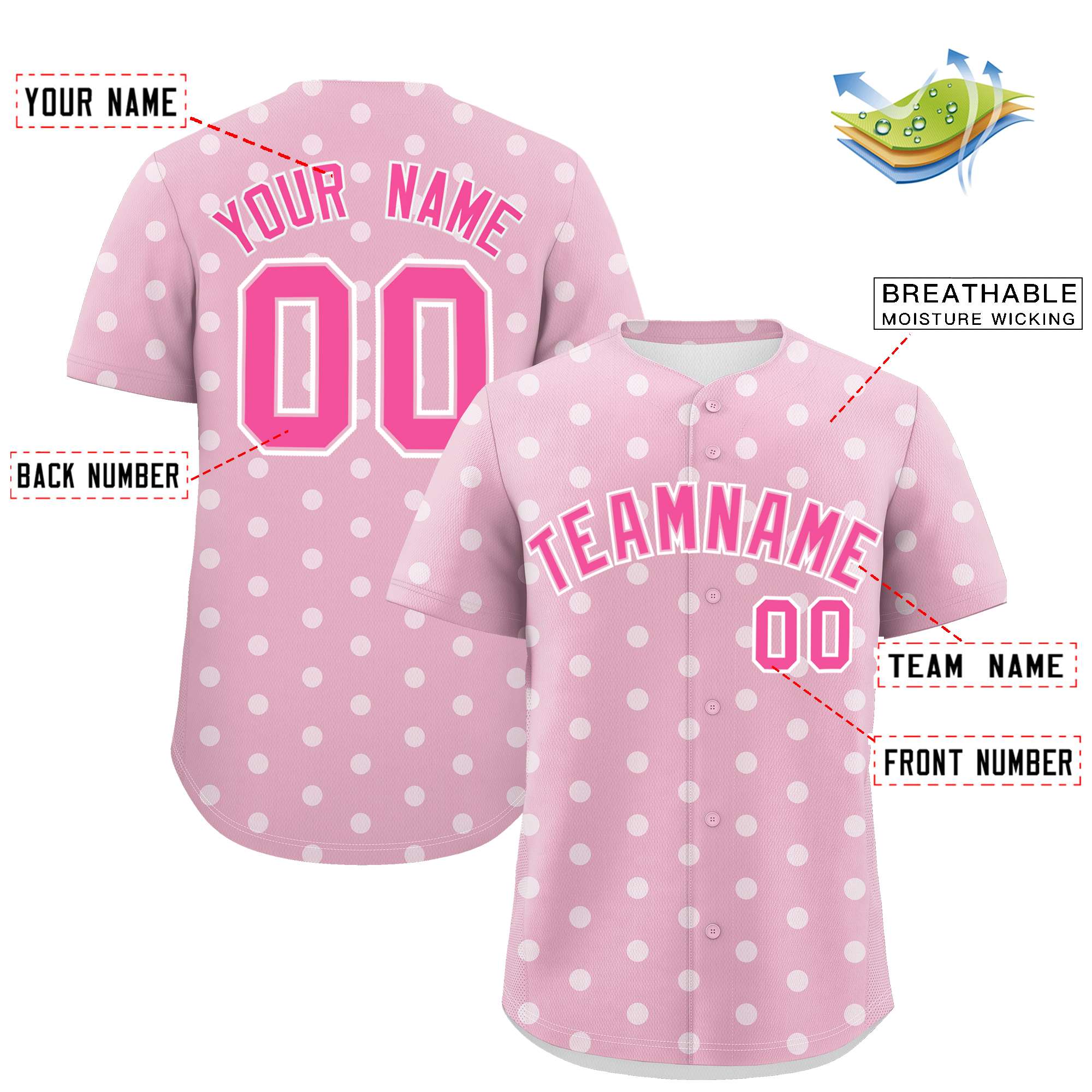 Custom Light Pink White Personalized Polka Dot Graffiti Pattern Authentic Baseball Jersey