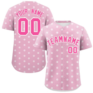 Custom Light Pink White Personalized Polka Dot Graffiti Pattern Authentic Baseball Jersey