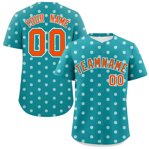 Custom Aqua White Personalized Polka Dot Graffiti Pattern Authentic Baseball Jersey