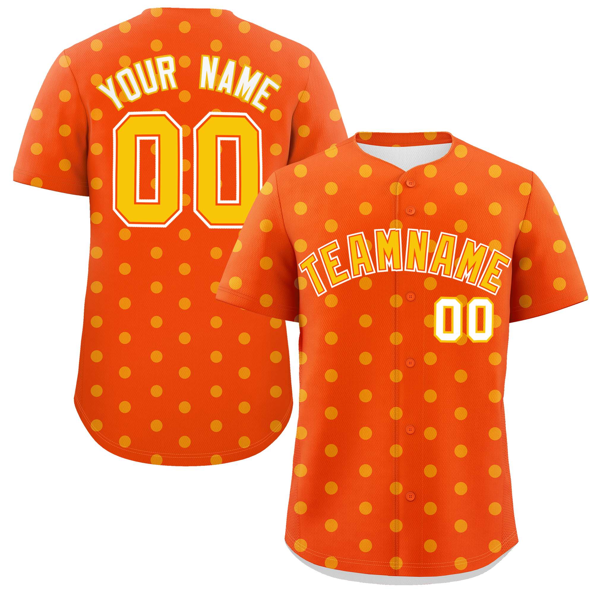 Custom Orange Yellow Personalized Polka Dot Graffiti Pattern Authentic Baseball Jersey