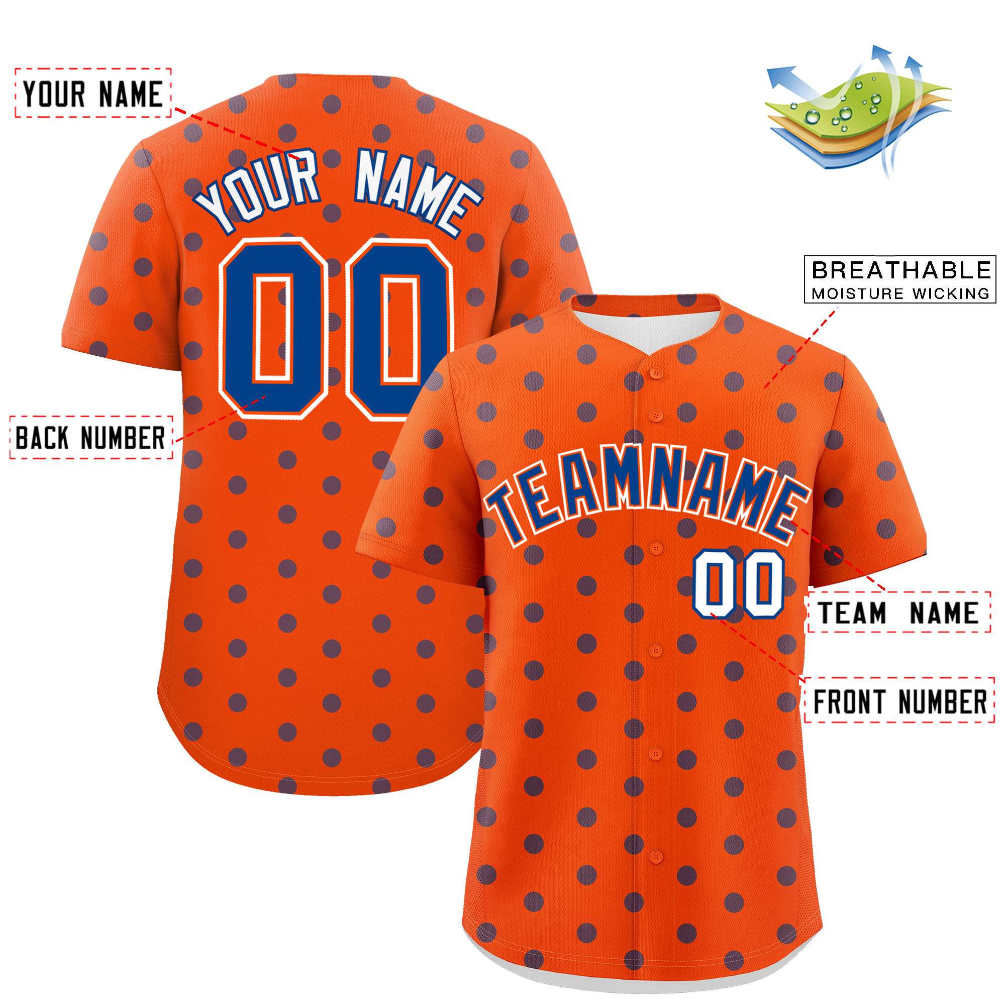 Custom Orange Royal Personalized Polka Dot Graffiti Pattern Authentic Baseball Jersey