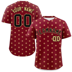 Custom Crimson Khaki Personalized Polka Dot Graffiti Pattern Authentic Baseball Jersey