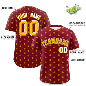 Custom Crimson Gold Personalized Polka Dot Graffiti Pattern Authentic Baseball Jersey