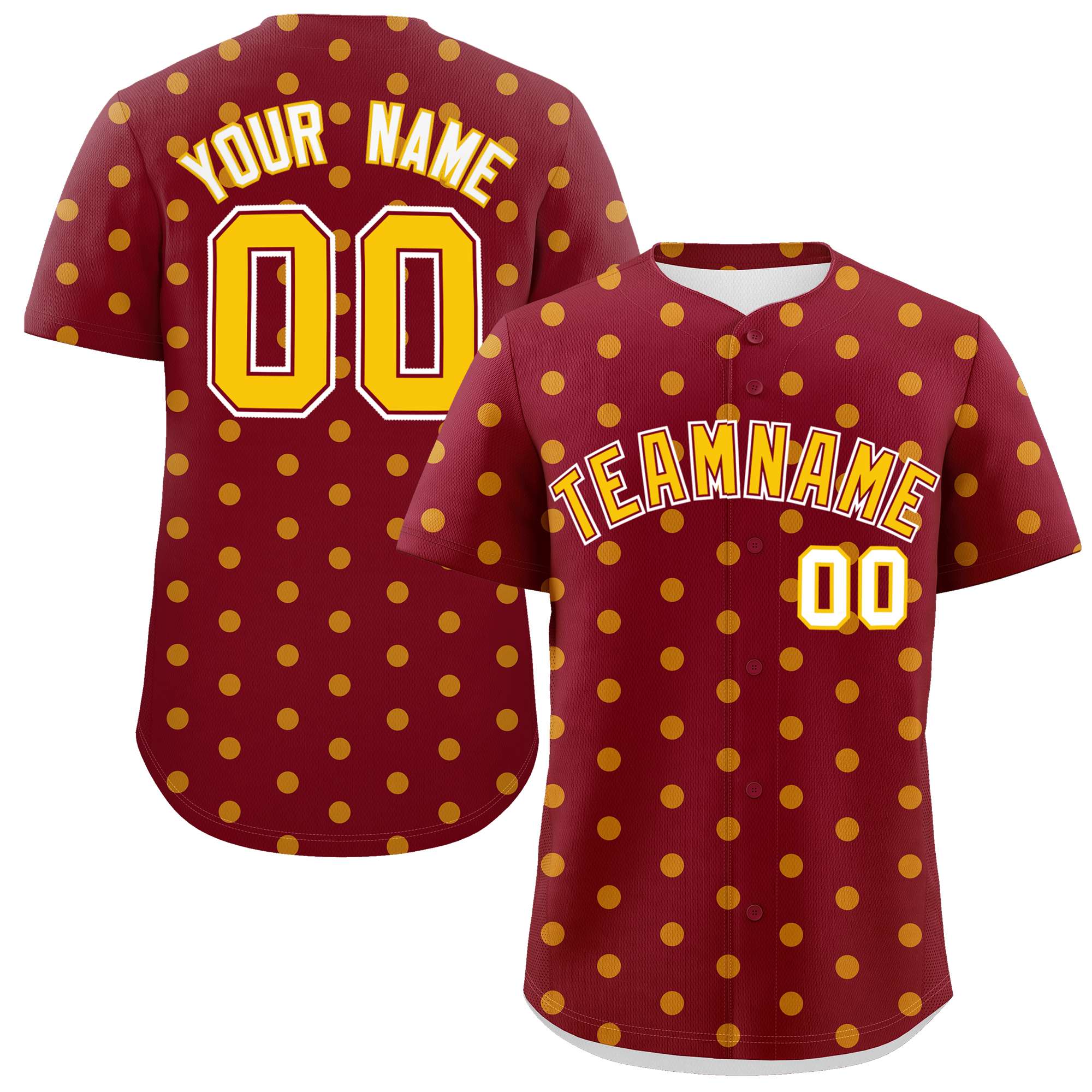 Custom Crimson Gold Personalized Polka Dot Graffiti Pattern Authentic Baseball Jersey