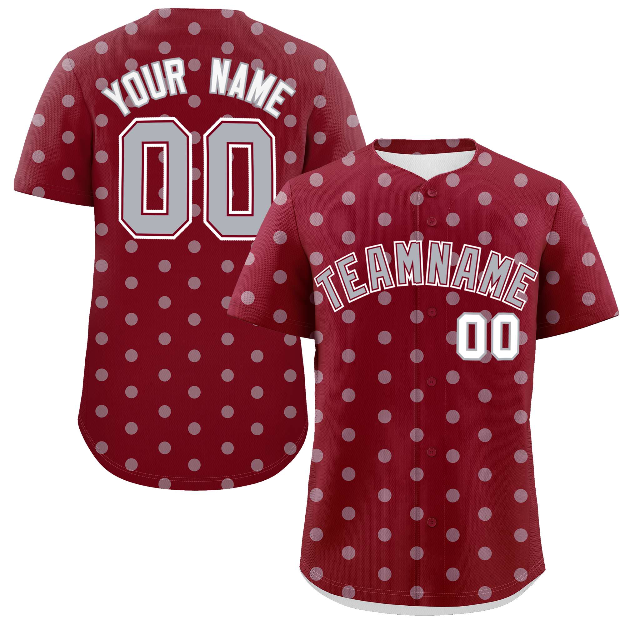 Custom Crimson Gray Personalized Polka Dot Graffiti Pattern Authentic Baseball Jersey