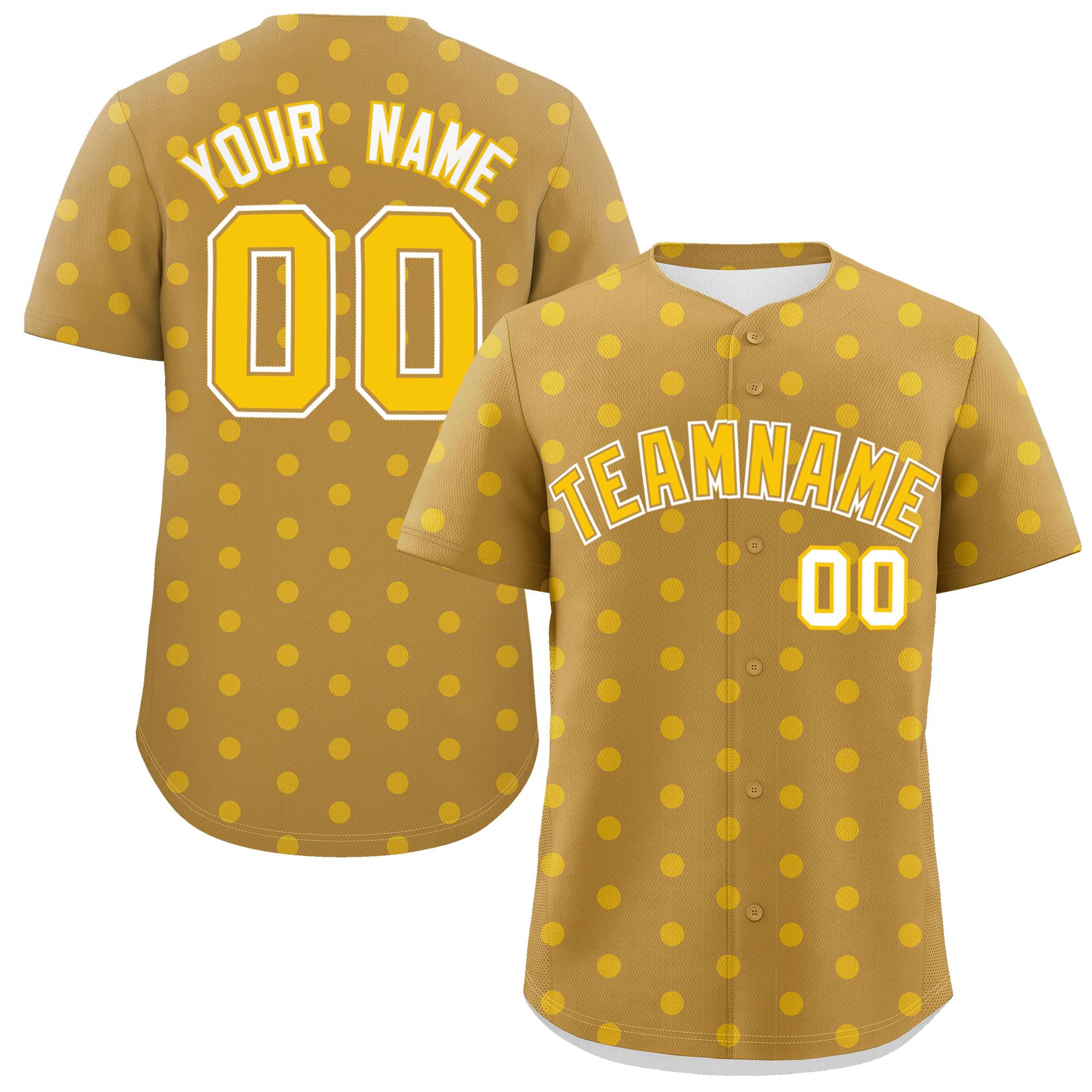 Custom Old Gold Gold Personalized Polka Dot Graffiti Pattern Authentic Baseball Jersey