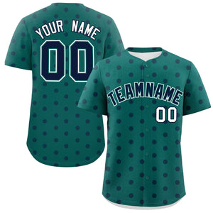 Custom Aqua Navy Personalized Polka Dot Graffiti Pattern Authentic Baseball Jersey