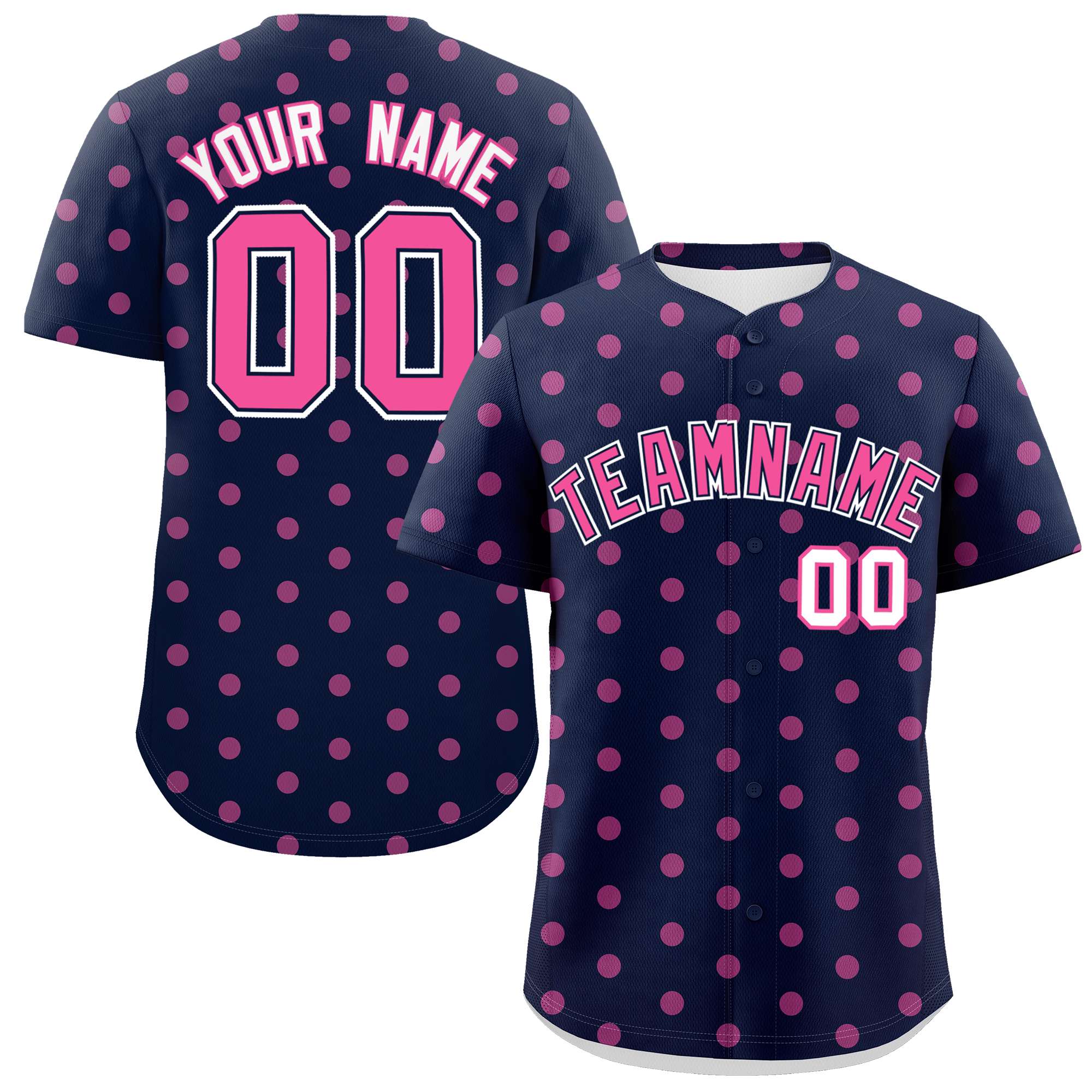 Custom Navy Pink Personalized Polka Dot Graffiti Pattern Authentic Baseball Jersey