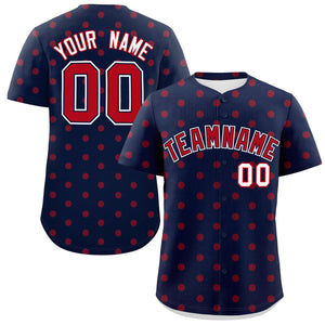 Custom Navy Red Personalized Polka Dot Graffiti Pattern Authentic Baseball Jersey