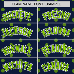 Custom Navy Neon Green Personalized Polka Dot Graffiti Pattern Authentic Baseball Jersey