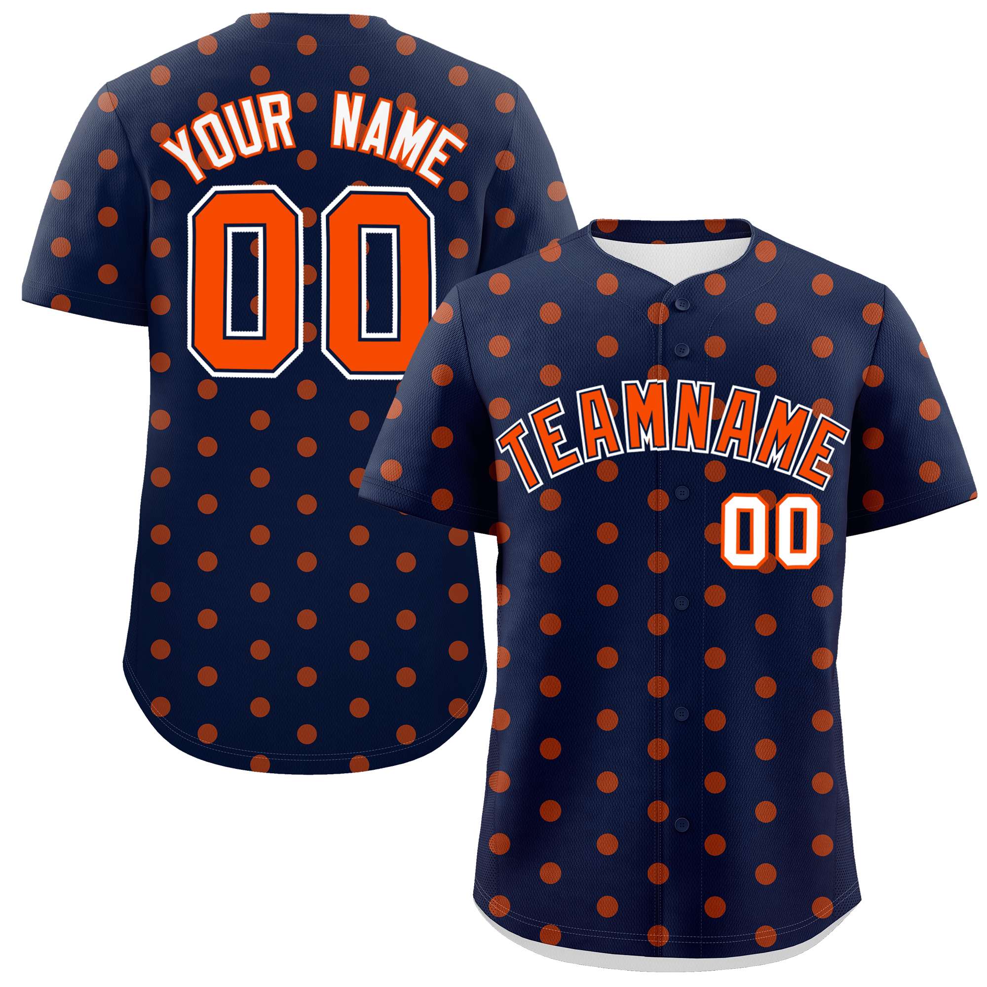 Custom Navy Orange Personalized Polka Dot Graffiti Pattern Authentic Baseball Jersey