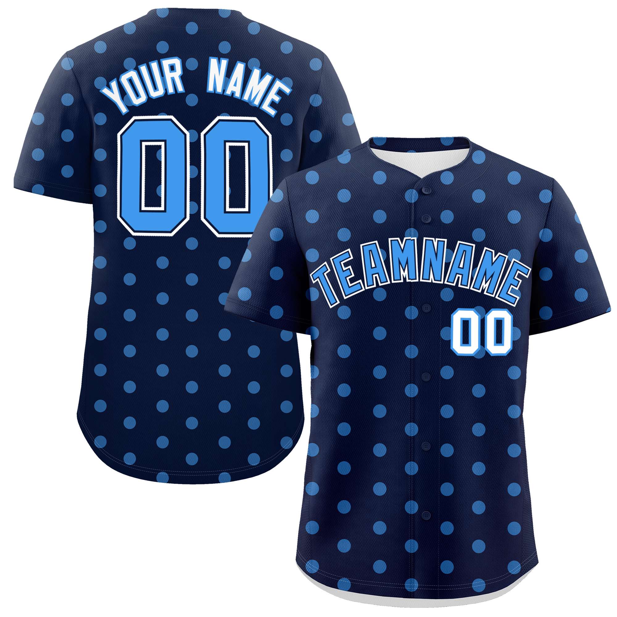 Custom Navy Powder Blue Personalized Polka Dot Graffiti Pattern Authentic Baseball Jersey