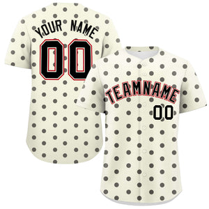 Custom Cream Black Personalized Polka Dot Graffiti Pattern Authentic Baseball Jersey