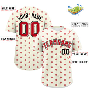 Custom Cream Red Personalized Polka Dot Graffiti Pattern Authentic Baseball Jersey