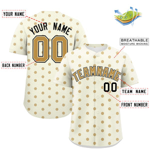 Custom Cream Old Gold Personalized Polka Dot Graffiti Pattern Authentic Baseball Jersey