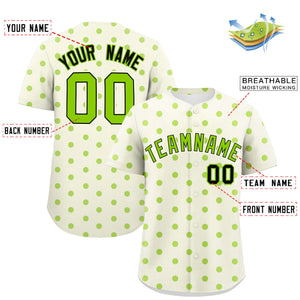 Custom Cream Neon Green Personalized Polka Dot Graffiti Pattern Authentic Baseball Jersey