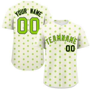 Custom Cream Neon Green Personalized Polka Dot Graffiti Pattern Authentic Baseball Jersey