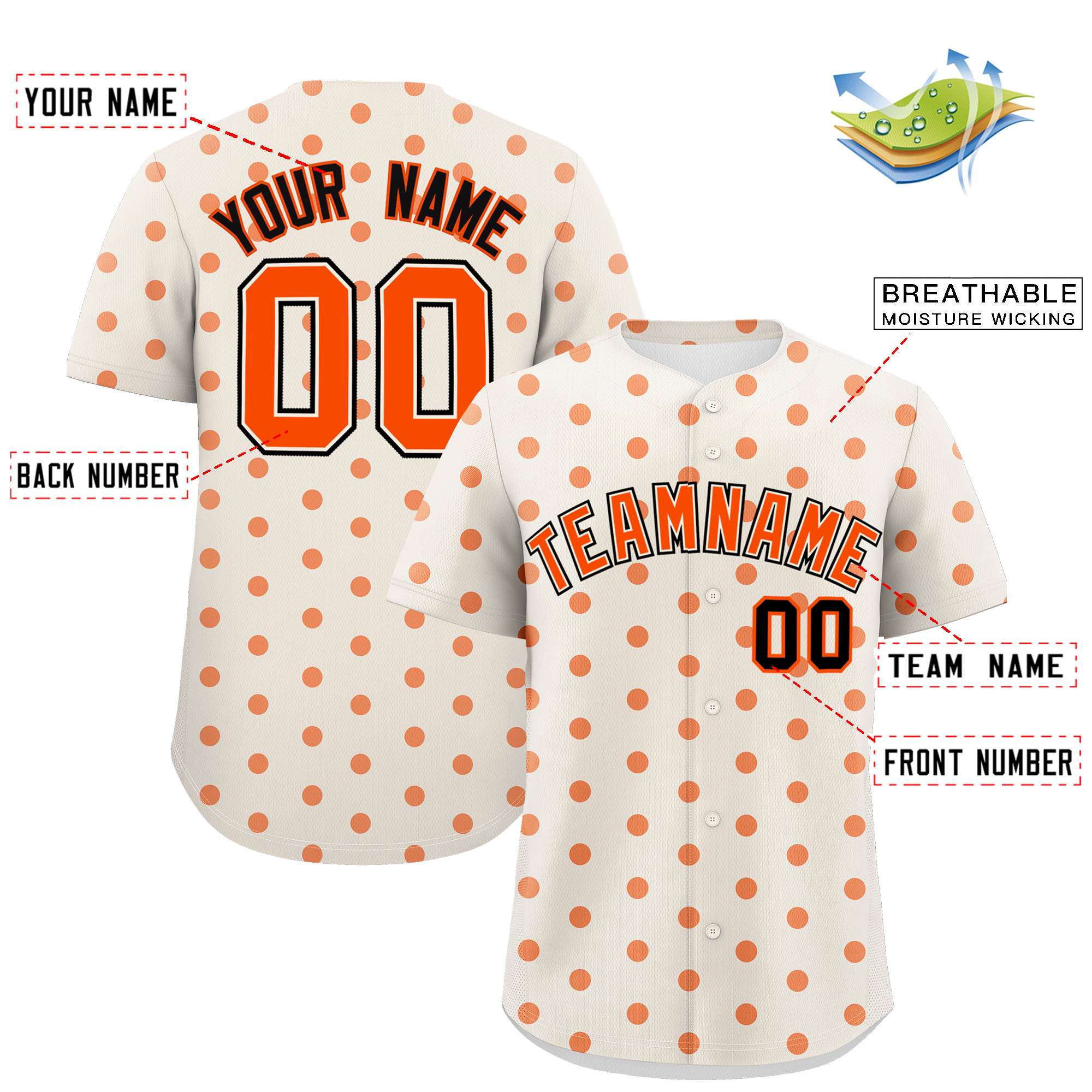 Custom Cream Orange Personalized Polka Dot Graffiti Pattern Authentic Baseball Jersey