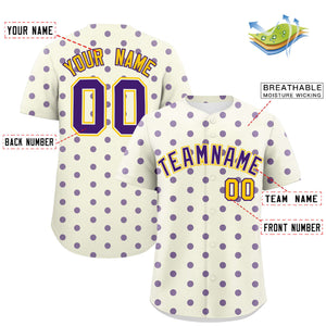 Custom Cream Purple Personalized Polka Dot Graffiti Pattern Authentic Baseball Jersey