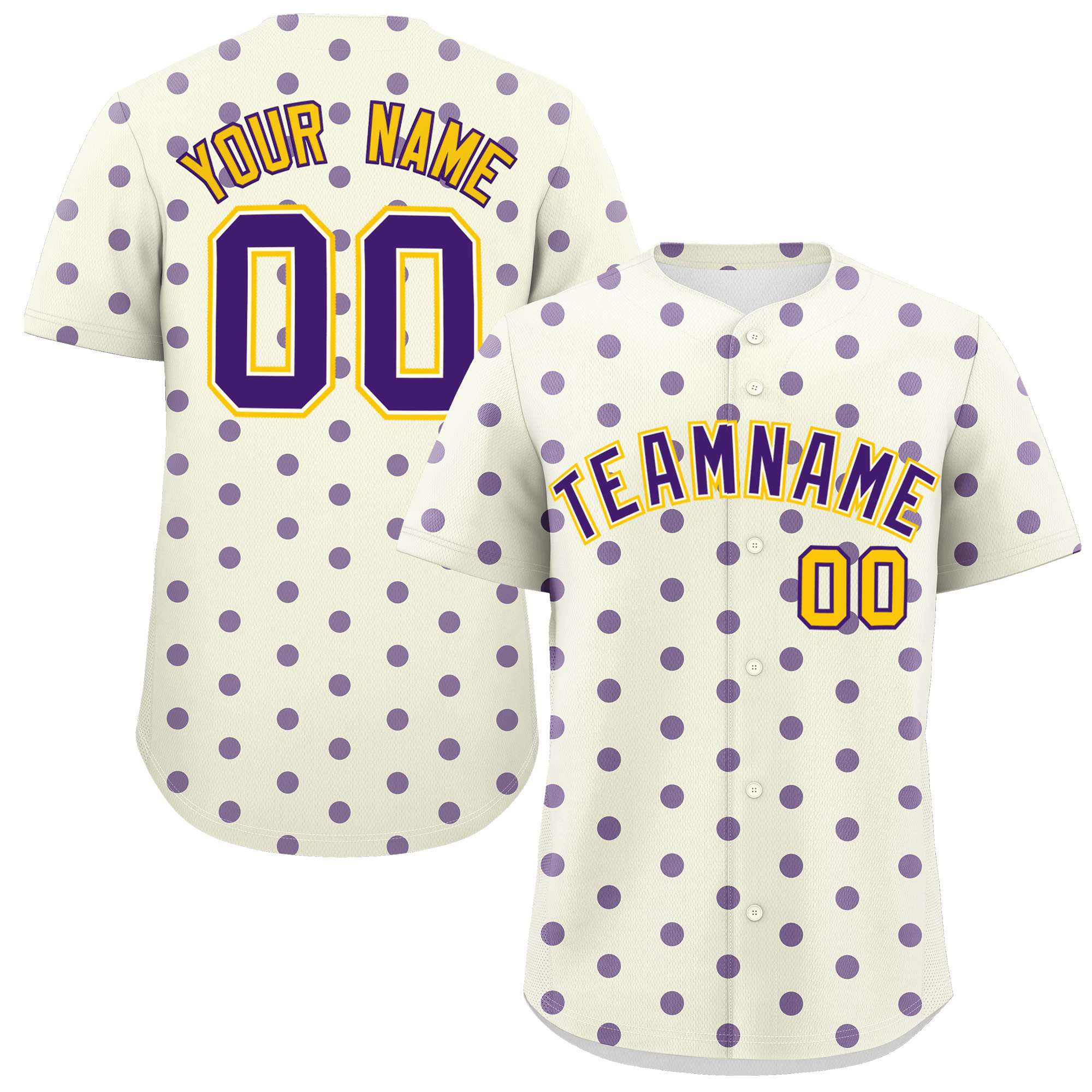 Custom Cream Purple Personalized Polka Dot Graffiti Pattern Authentic Baseball Jersey