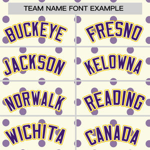 Custom Cream Purple Personalized Polka Dot Graffiti Pattern Authentic Baseball Jersey