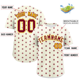 Custom Cream Crimson Personalized Polka Dot Graffiti Pattern Authentic Baseball Jersey