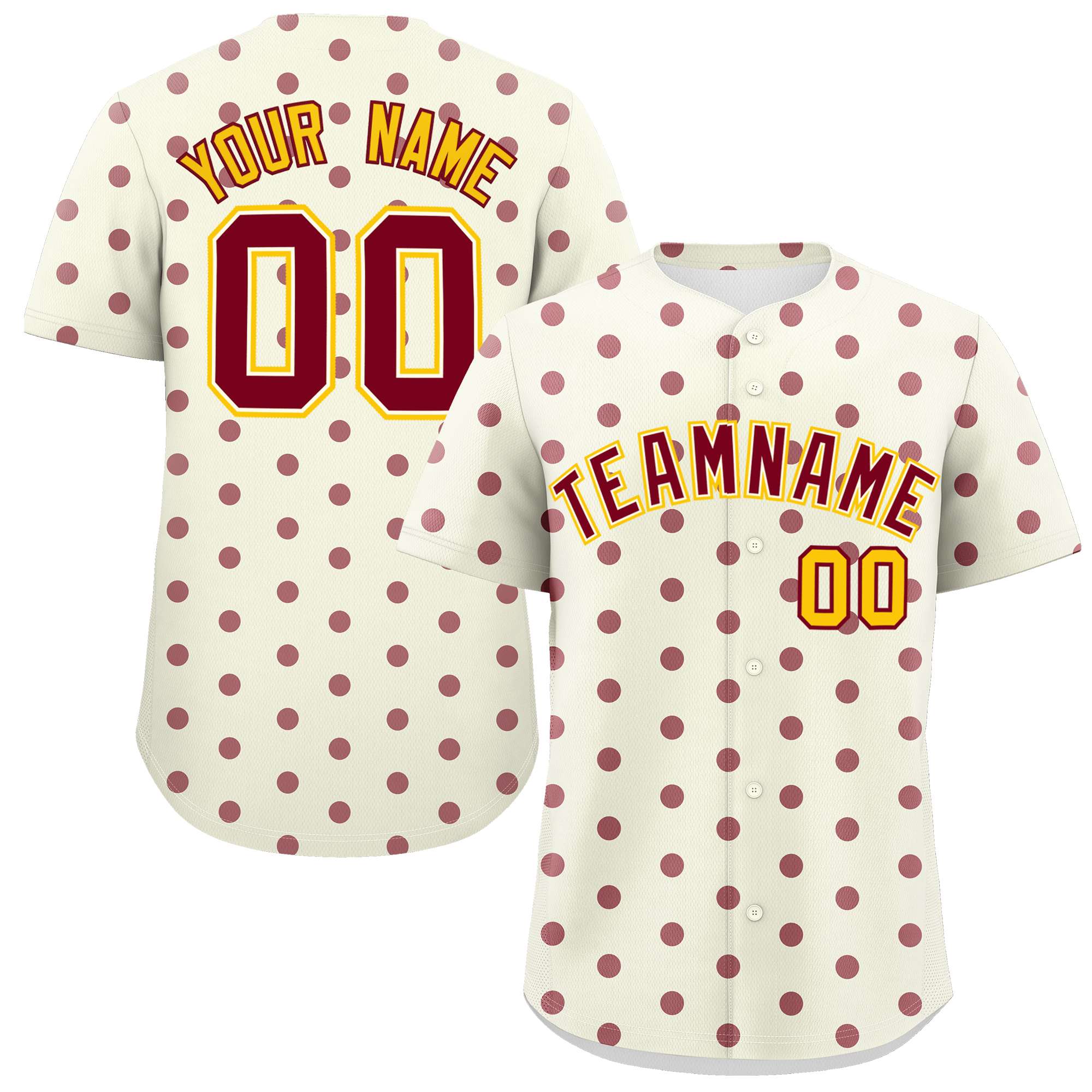 Custom Cream Crimson Personalized Polka Dot Graffiti Pattern Authentic Baseball Jersey