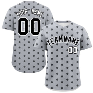 Custom Gray Black Personalized Polka Dot Graffiti Pattern Authentic Baseball Jersey