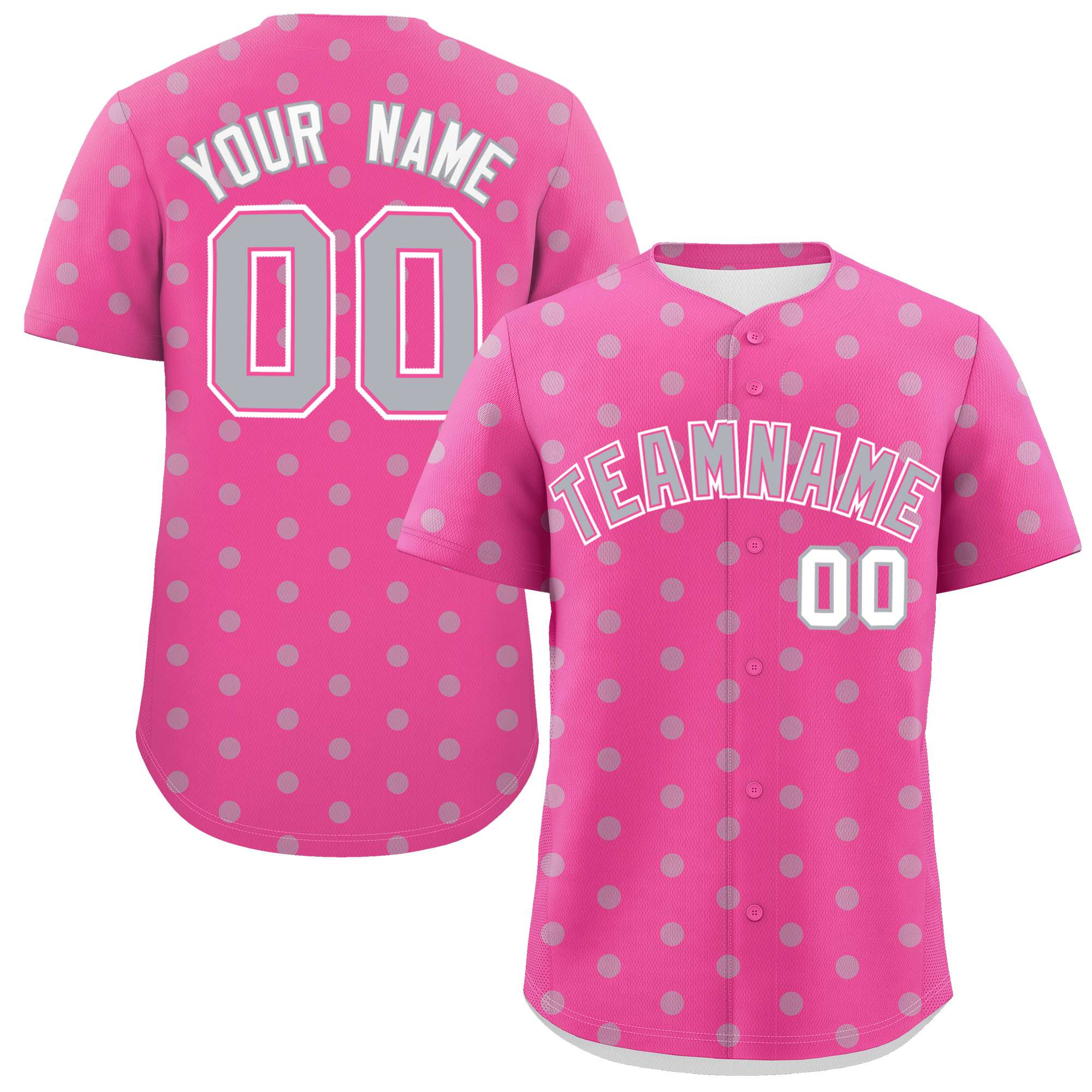 Custom Pink Gray Personalized Polka Dot Graffiti Pattern Authentic Baseball Jersey