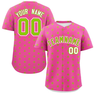 Custom Pink Neon Green Personalized Polka Dot Graffiti Pattern Authentic Baseball Jersey