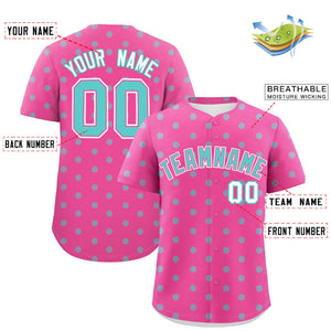 Custom Pink Bright Green Personalized Polka Dot Graffiti Pattern Authentic Baseball Jersey