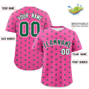 Custom Pink Kelly Green Personalized Polka Dot Graffiti Pattern Authentic Baseball Jersey