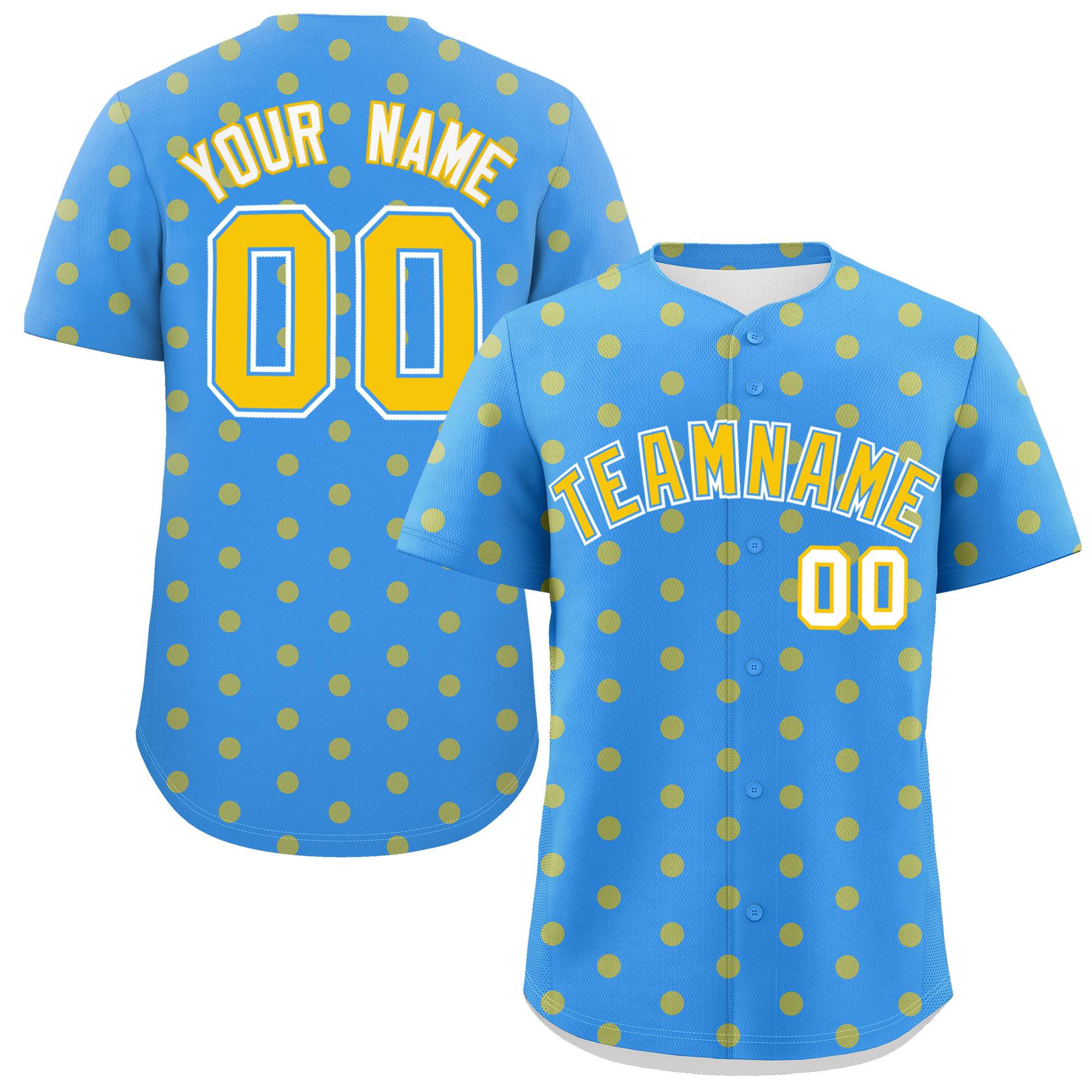 Custom Powder Blue Gold Personalized Polka Dot Graffiti Pattern Authentic Baseball Jersey