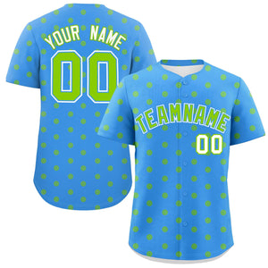 Custom Powder Blue Neon Green Personalized Polka Dot Graffiti Pattern Authentic Baseball Jersey