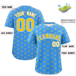 Custom Powder Blue Gold Personalized Polka Dot Graffiti Pattern Authentic Baseball Jersey