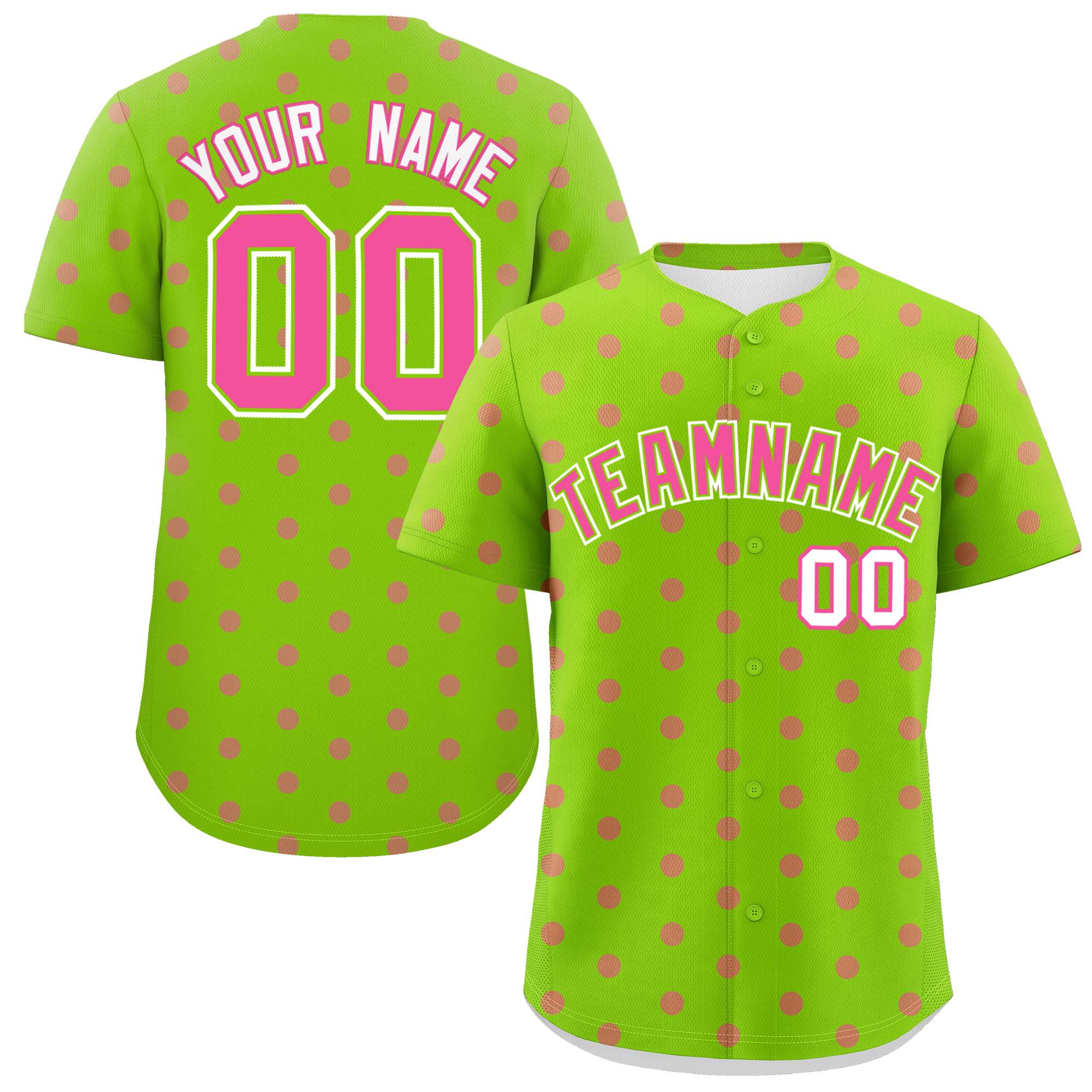 Custom Neon Green Pink Personalized Polka Dot Graffiti Pattern Authentic Baseball Jersey