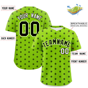 Custom Neon Green Black Personalized Polka Dot Graffiti Pattern Authentic Baseball Jersey